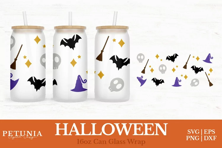 Halloween Can Wrap | 16oz Libbey Can Glass Wrap SVG