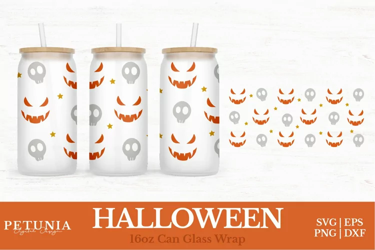 Halloween Can Wrap | 16oz Libbey Can Glass Wrap SVG