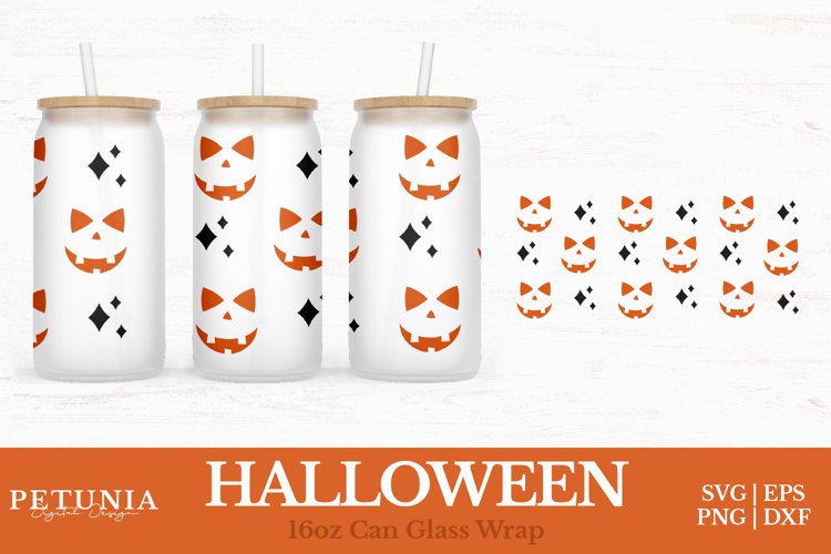 Halloween Glass Can Wrap cut file being used as 16oz libbey can glass print