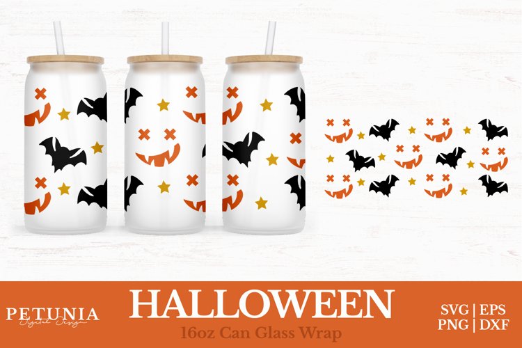 Halloween Glass Can Wrap cut file being used as 16oz libbey can glass print