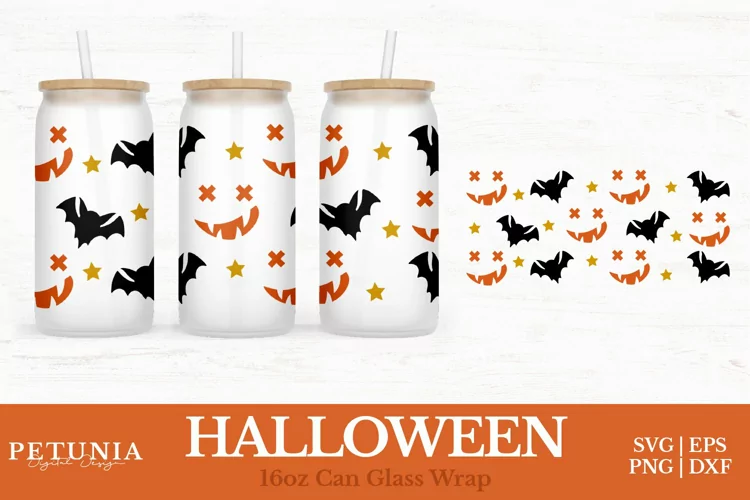 Halloween Can Wrap | 16oz Libbey Can Glass Wrap SVG