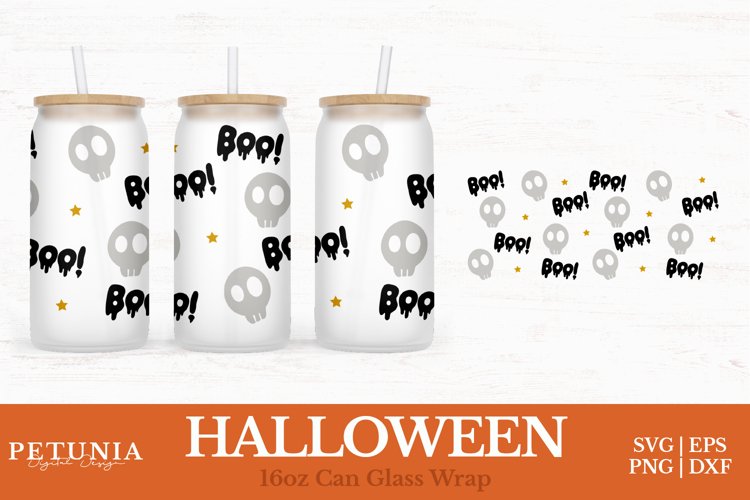 Halloween Glass Can Wrap cut file being used as 16oz libbey can glass print