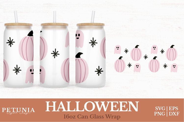 Halloween SVG cut file being used as a 16oz Glass Can Wrap print