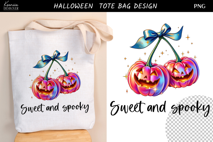 Sweet and Spooky Cherry, Pumpkin Tote Bag Sublimation PNG