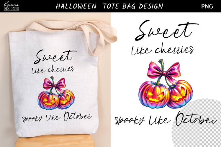 Iridescent Sweet and Spooky Cherry, Pumpkin Tote Bag