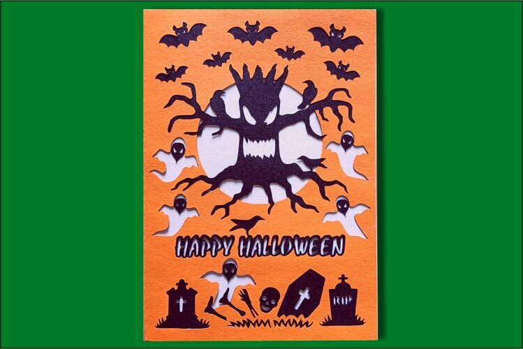 Greeting Card SVG files, Happy Halloween SVG for cut machine example image 1