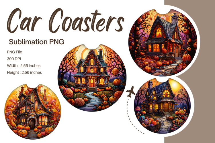 Halloween Car Coasters Haunted House Car Accessories Circle