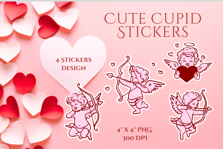 Whimsical Cupid Stickers Valentines Day