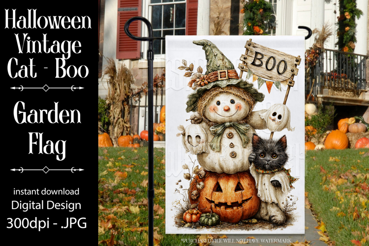 Halloween Garden Flag, Sublimation Vintage Cat Boo Flag d5