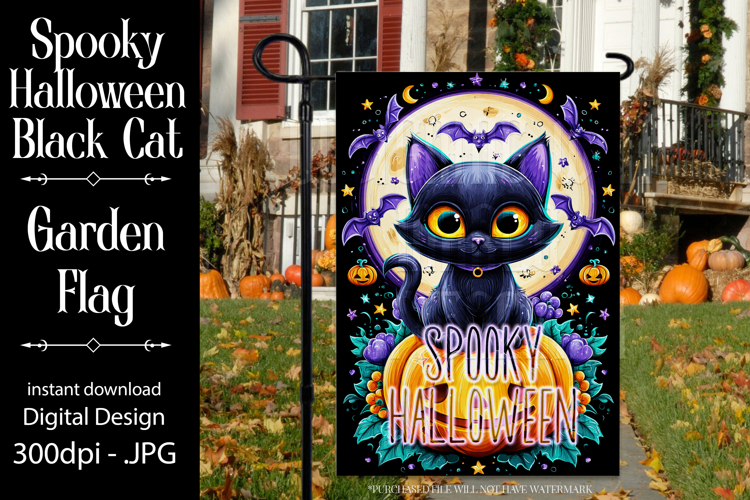 Halloween Garden Flag, Sublimation Spooky Halloween Cat Flag