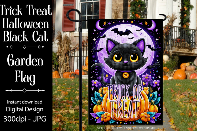 Halloween Garden Flag, Sublimation Trick or Treat Cat Flag