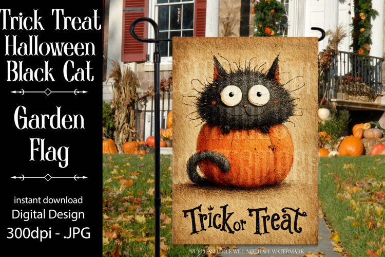 Halloween Garden Flag, Black Cat Trick or Treat Garden Flag