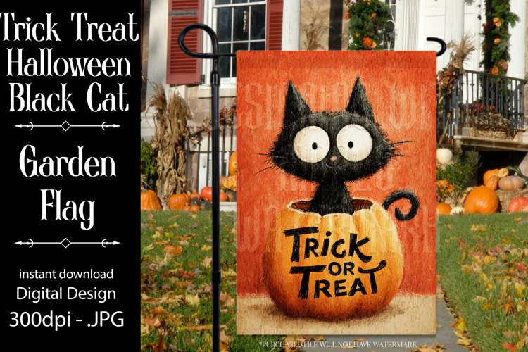 Halloween Garden Flag, Black Cat Trick or Treat Garden Flag