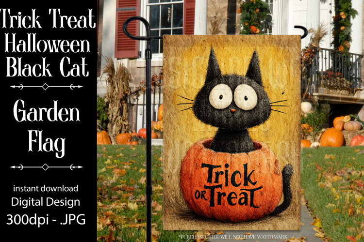Halloween Garden Flag, Black Cat Trick or Treat Garden Flag