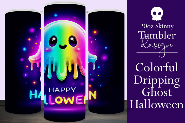 Halloween Tumbler Wrap, Halloween Colorful Ghost Tumbler, t1