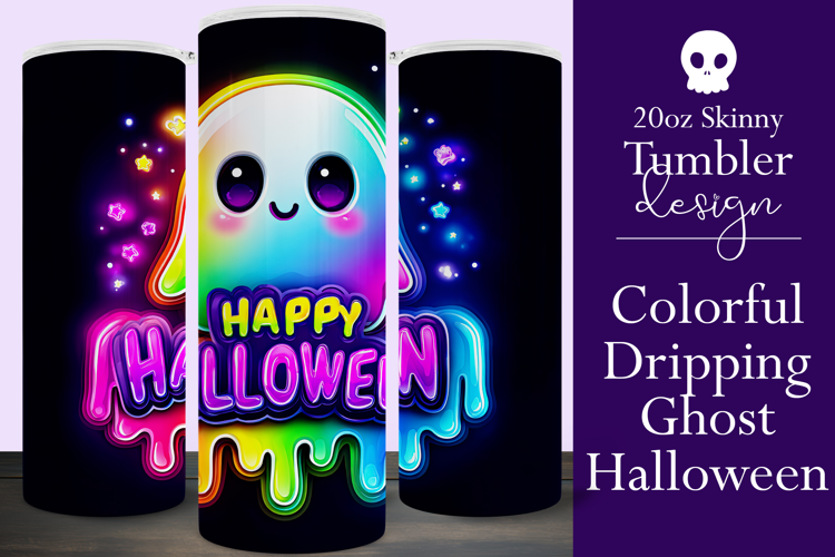 Halloween Tumbler Wrap, Halloween Colorful Ghost Tumbler, t2
