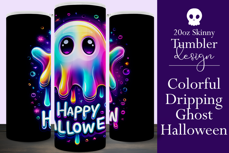 Halloween Tumbler Wrap, Halloween Colorful Ghost Tumbler, t3