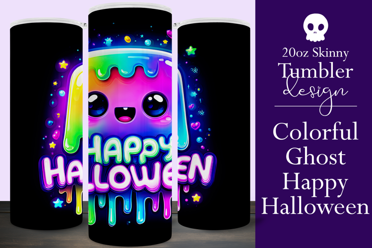 Halloween Tumbler Wrap, Colorful Ghost Tumbler Wrap, t5b
