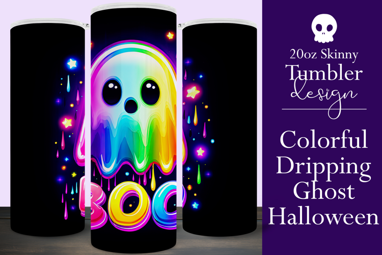 Halloween Tumbler Wrap, Halloween Colorful Ghost Tumbler, t5