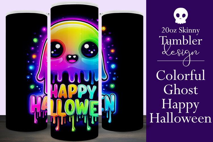Halloween Tumbler Wrap, Colorful Ghost Tumbler Wrap, t7b