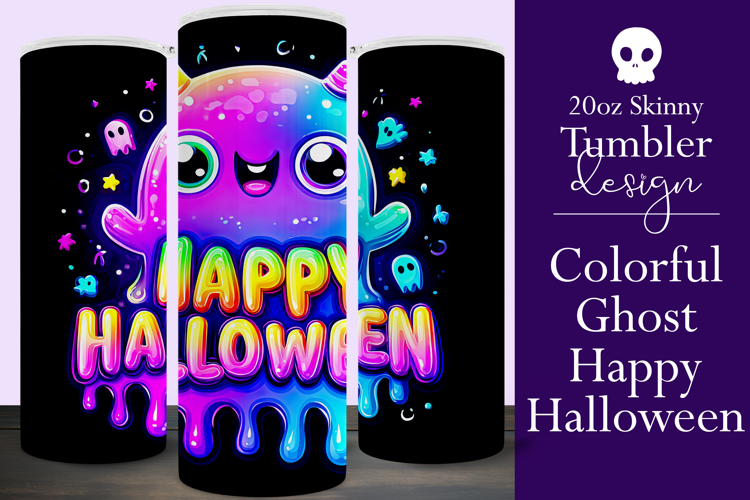 Halloween Tumbler Wrap, Colorful Ghost Tumbler Wrap, t8b