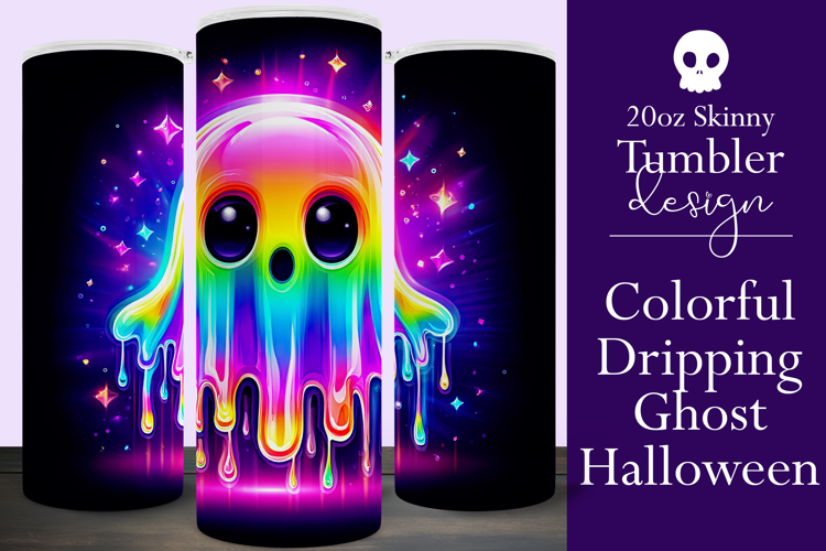 Halloween Tumbler Wrap, Halloween Colorful Ghost Tumbler, t9