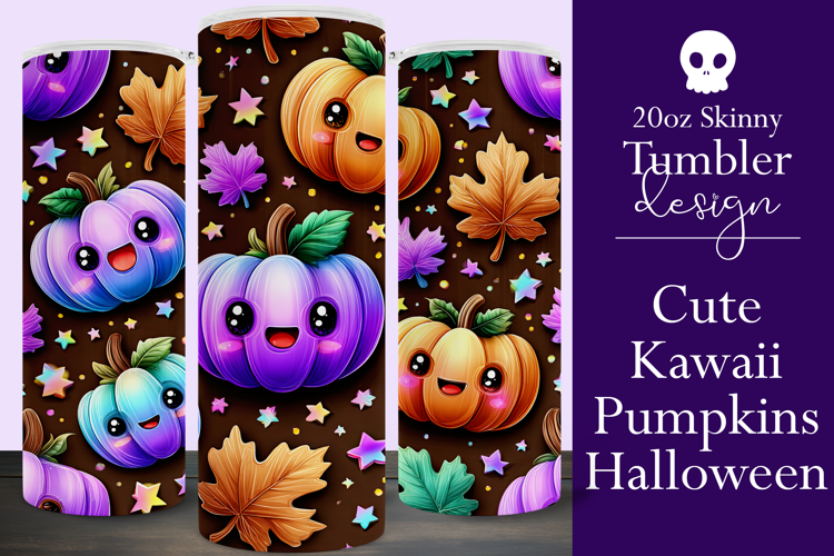 Halloween Tumbler Wrap, Halloween Kawaii Pumpkins Tumbler, 3