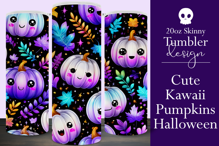 Halloween Tumbler Wrap, Halloween Kawaii Pumpkins Tumbler, 4