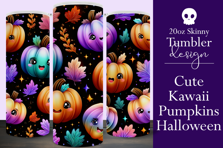 Halloween Tumbler Wrap, Halloween Kawaii Pumpkins Tumbler, 5