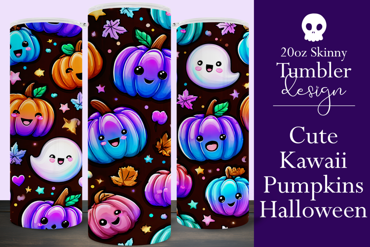 Halloween Tumbler Wrap, Halloween Kawaii Pumpkins Tumbler, 8