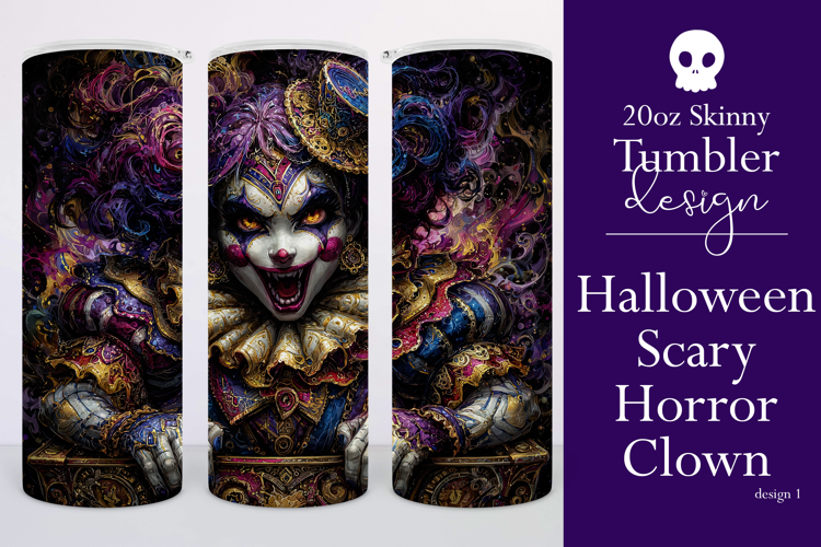 Halloween Tumbler Wrap, Sublimation Scary Clown Tumbler. t1