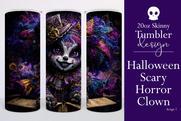 Halloween Tumbler Wrap, Sublimation Scary Clown Tumbler. t2