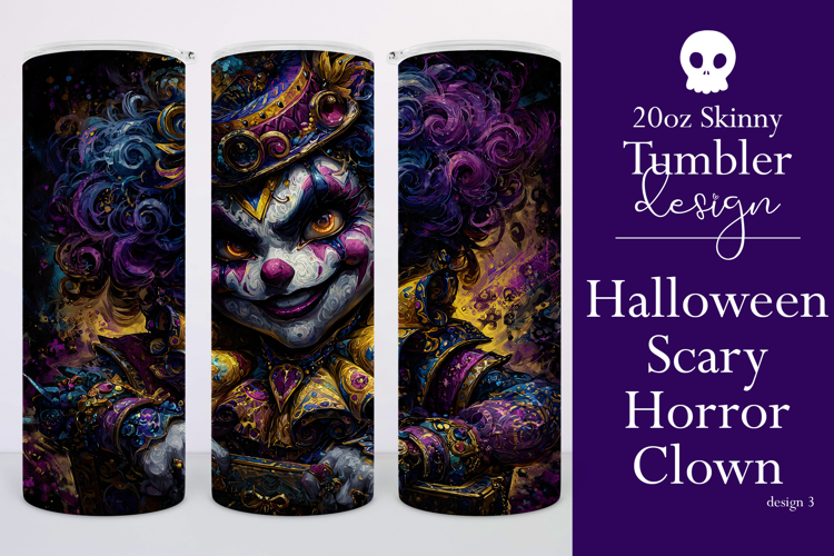 Halloween Tumbler Wrap, Sublimation Scary Clown Tumbler. t3