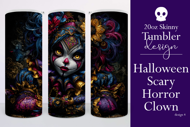 Halloween Tumbler Wrap, Sublimation Scary Clown Tumbler. t4