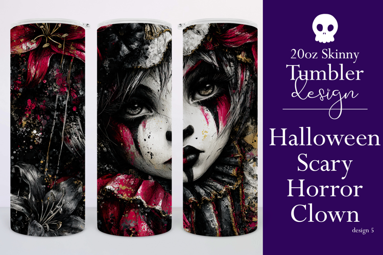 Halloween Tumbler Wrap, Sublimation Scary Clown Tumbler. t5
