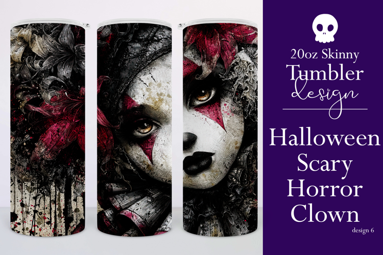 Halloween Tumbler Wrap, Sublimation Scary Clown Tumbler. t6