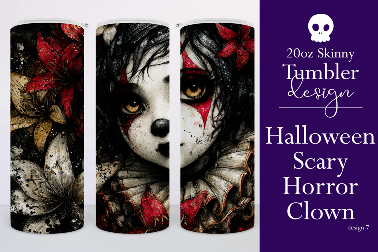 Halloween Tumbler Wrap, Sublimation Scary Clown Tumbler. t7