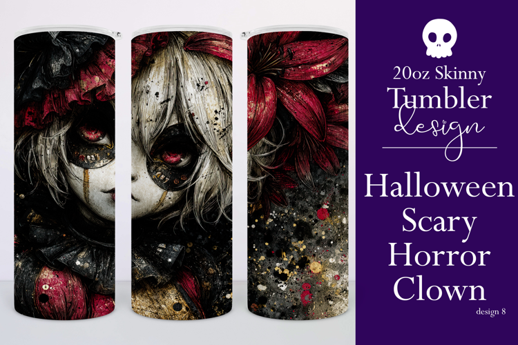 Halloween Tumbler Wrap, Sublimation Scary Clown Tumbler. t8