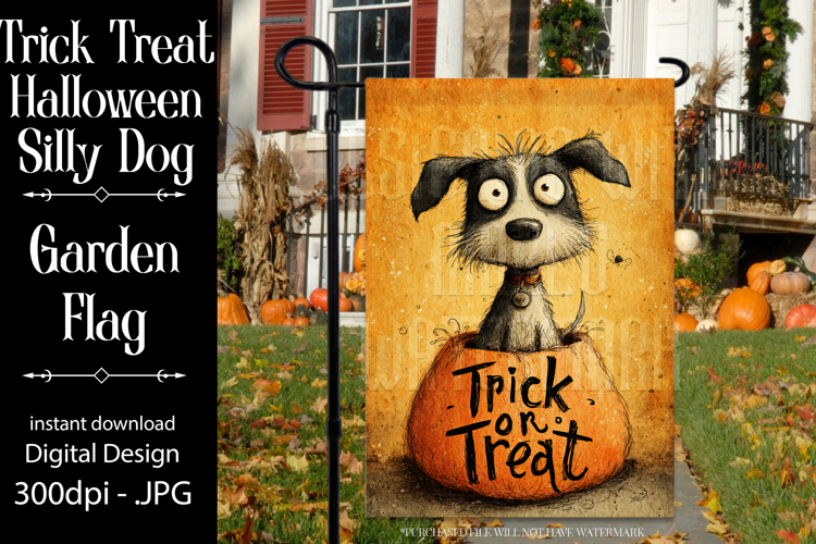 Halloween Garden Flag, Silly Dog Trick or Treat Garden Flag