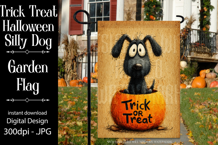 Halloween Garden Flag, Silly Dog Trick or Treat Garden Flag