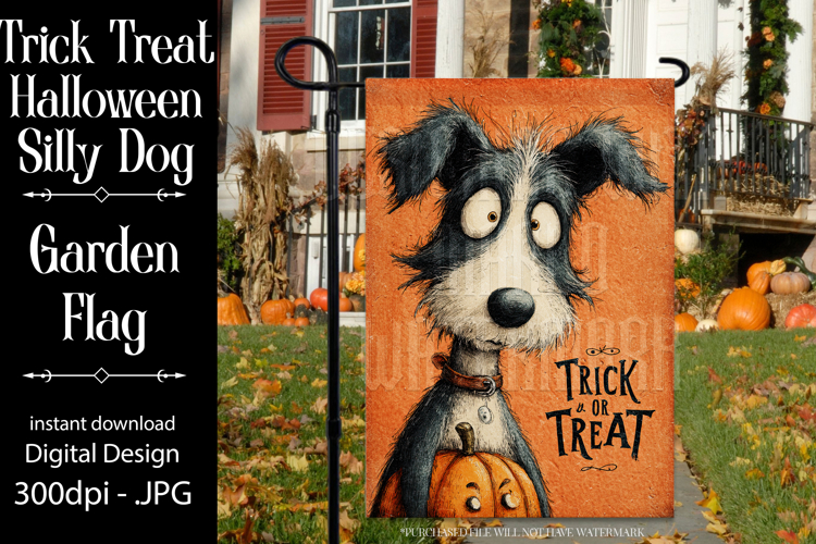 Halloween Garden Flag, Silly Dog Trick or Treat Garden Flag