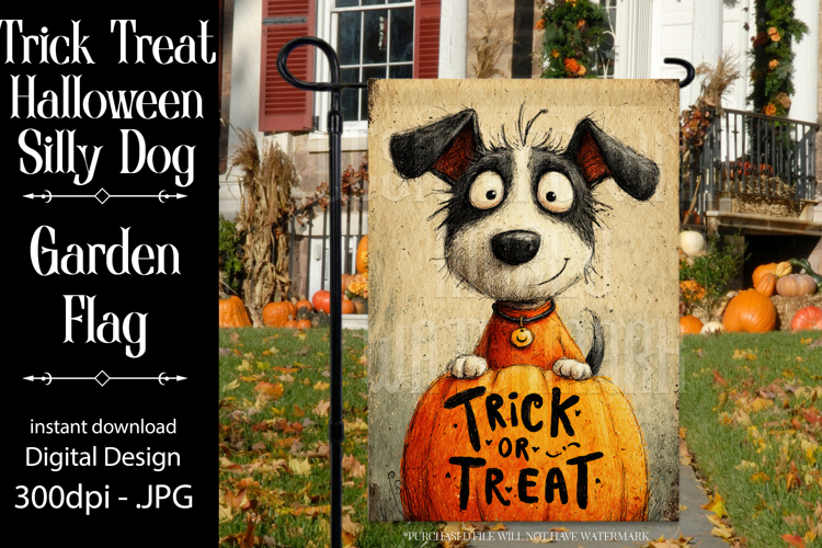 Halloween Garden Flag, Silly Dog Trick or Treat Garden Flag
