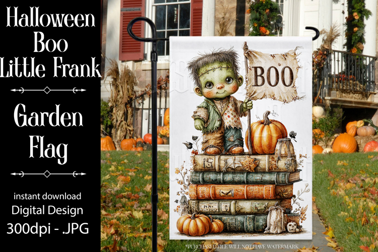 Halloween Garden Flag, Little Frank Boo Halloween Flag, d1