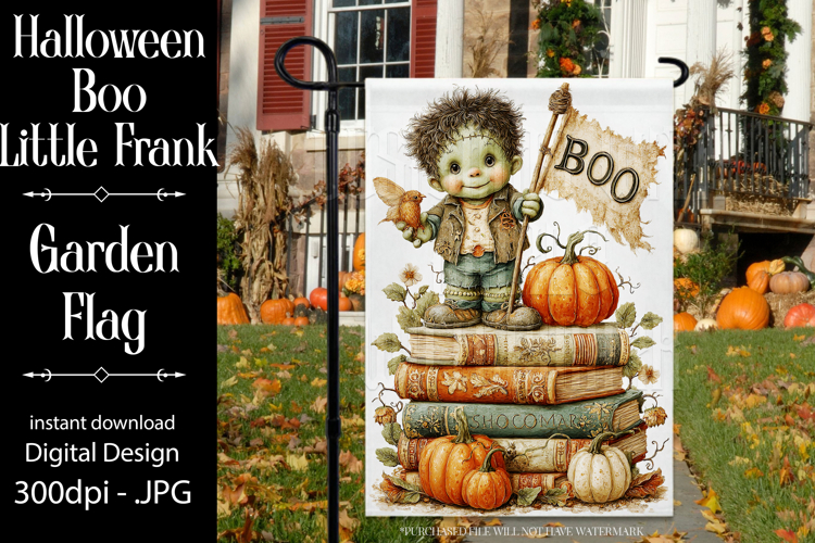 Halloween Garden Flag, Little Frank Boo Halloween Flag, d3