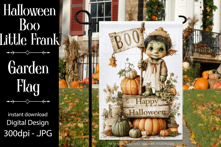 Halloween Garden Flag, Little Frank Boo Halloween Flag, d4