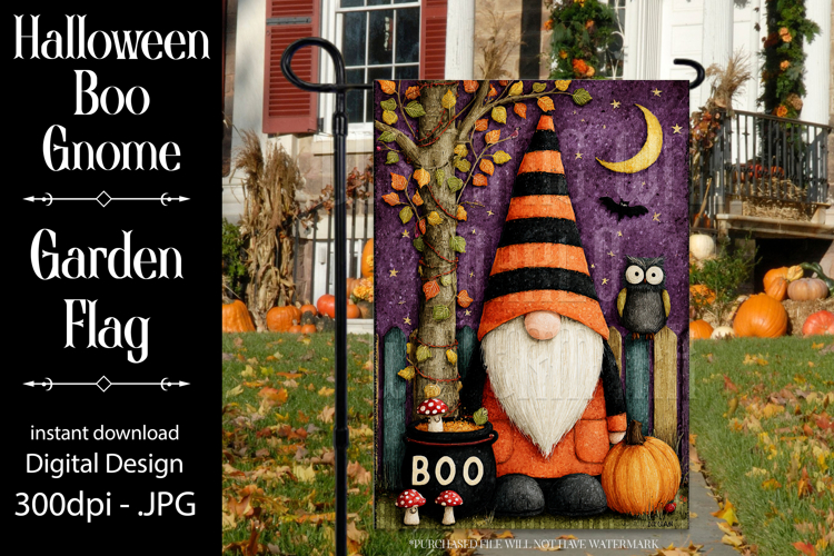 Halloween Garden Flag, Halloween Boo Gnome Garden Flag d2