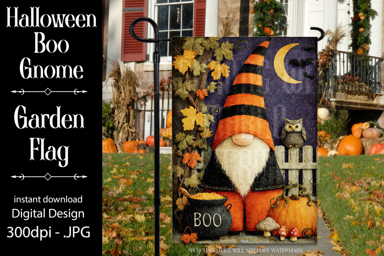 Halloween Garden Flag, Halloween Boo Gnome Garden Flag d3