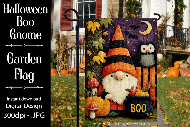 Halloween Garden Flag, Halloween Boo Gnome Garden Flag d4