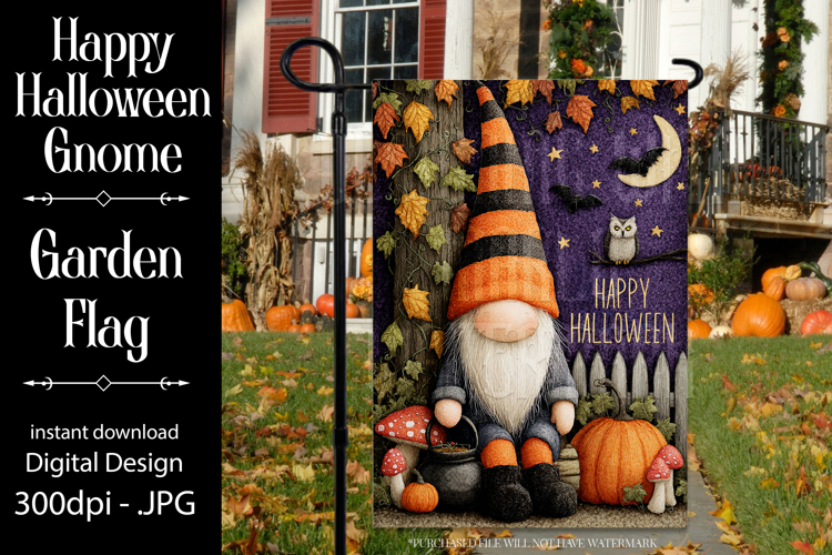 Halloween Garden Flag, Happy Halloween Gnome Garden Flag d2