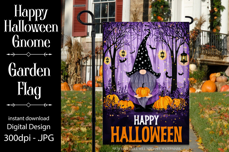 Halloween Garden Flag, Happy Halloween Gnome Garden Flag d4